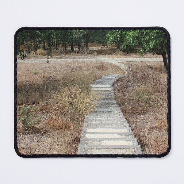 Item preview, Curving Boardwalk Path Through Dry Meadow Leading Into Green Trees And Historic Stone Walls designed and sold by Nmallia.
