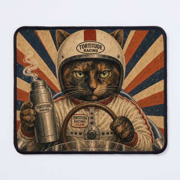 Item preview, First Lap Then Coffee — Funny Tortoiseshell Cat Vintage Racing Poster designed and sold by Martin's_Design.