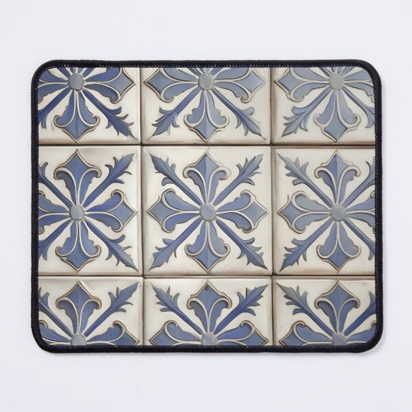 Item preview, Antique Blue Fleur-de-Lis Ceramic Tile Pattern | Vintage Mediterranean Shabby Chic Mosaic | Rustic Lisbon Coastal Art designed and sold by SergioMiklos.