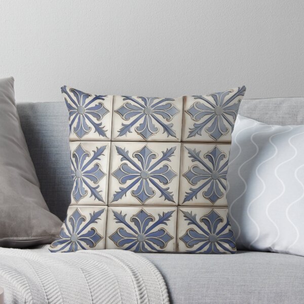 Item preview, Antique Blue Fleur-de-Lis Ceramic Tile Pattern | Vintage Mediterranean Shabby Chic Mosaic | Rustic Lisbon Coastal Art designed and sold by SergioMiklos.