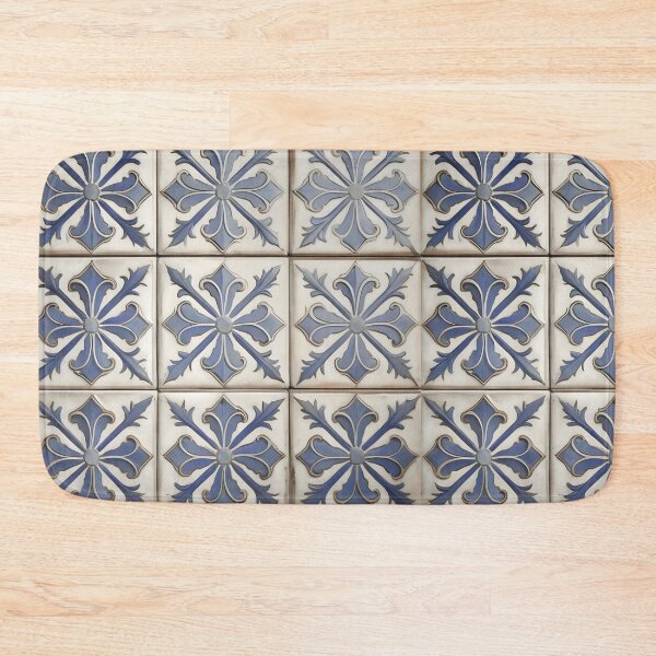 Item preview, Antique Blue Fleur-de-Lis Ceramic Tile Pattern | Vintage Mediterranean Shabby Chic Mosaic | Rustic Lisbon Coastal Art designed and sold by SergioMiklos.