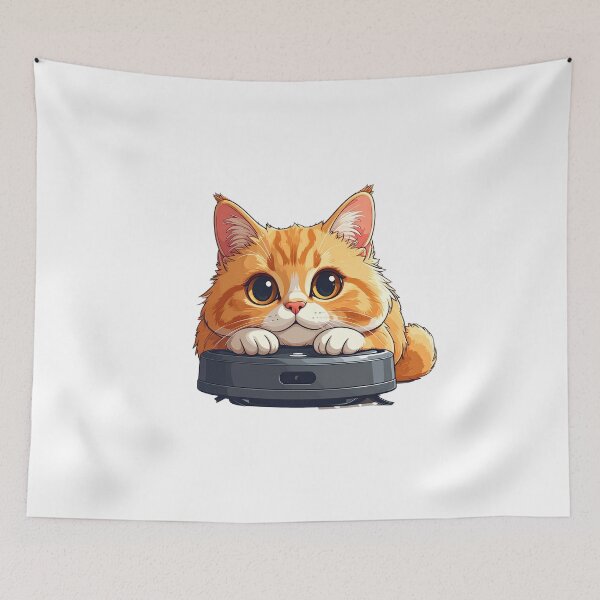 Item preview, Cute Ginger Cat Relaxing on Robot Vacuum Cleaner designed and sold by OksArtStudio.