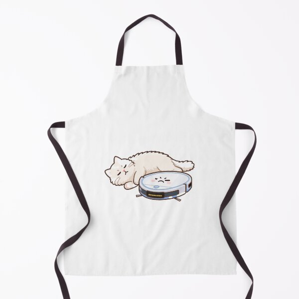 Item preview, White Cat Sleeping While Angry Robot Vacuum Can’t Pass designed and sold by OksArtStudio.