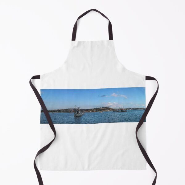 Item preview, Calm Fishing Boats in Harborside Panorama Under Bright Blue Sky at Coastal Town designed and sold by Nmallia.