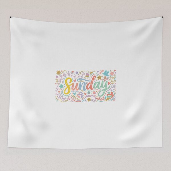 Item preview, Colorful Sunday Typography - Happy Doodle Art with Flowers Hearts and Stars designed and sold by crackerflake.