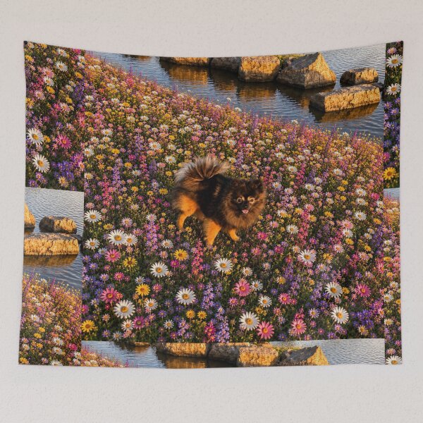 Item preview, Pomeranian dog on flowers  designed and sold by envycollection.