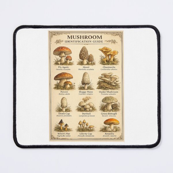 Item preview, Vintage Mushroom Identification Guide | Botanical Fungi Field Guide Poster | Cottagecore Nature Art designed and sold by MrDev.
