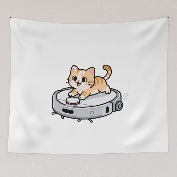Item preview, Happy Cat Riding on Robot Vacuum Cleaner to “Work” designed and sold by OksArtStudio.