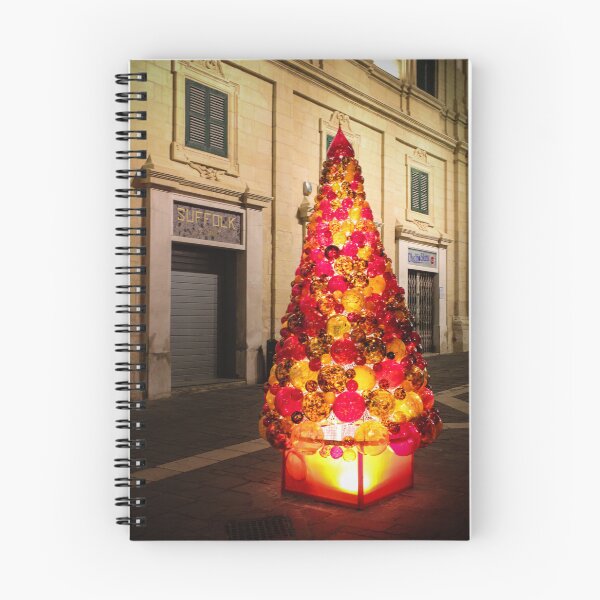 Item preview, Illuminated Christmas Tree Sculpture Made of Red and Orange Glass Ornaments on Nighttime City Street designed and sold by Nmallia.