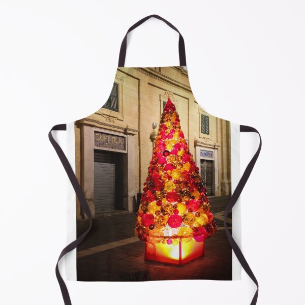 Item preview, Illuminated Christmas Tree Sculpture Made of Red and Orange Glass Ornaments on Nighttime City Street designed and sold by Nmallia.