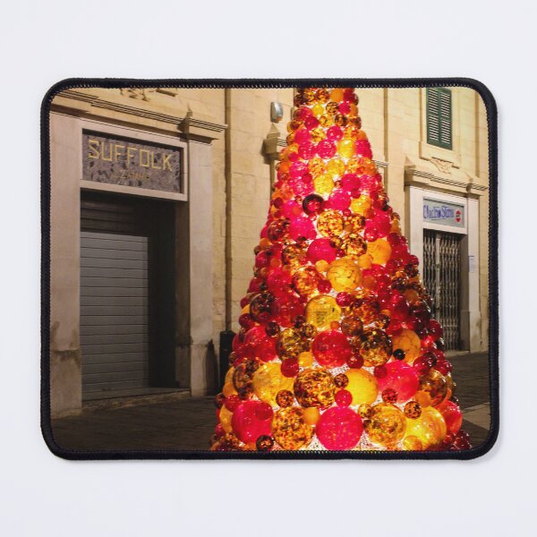 Item preview, Illuminated Christmas Tree Sculpture Made of Red and Orange Glass Ornaments on Nighttime City Street designed and sold by Nmallia.