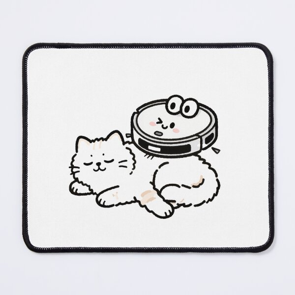 Item preview, Sleepy Cat Resting While Robot Vacuum Rides on Top of Him designed and sold by OksArtStudio.