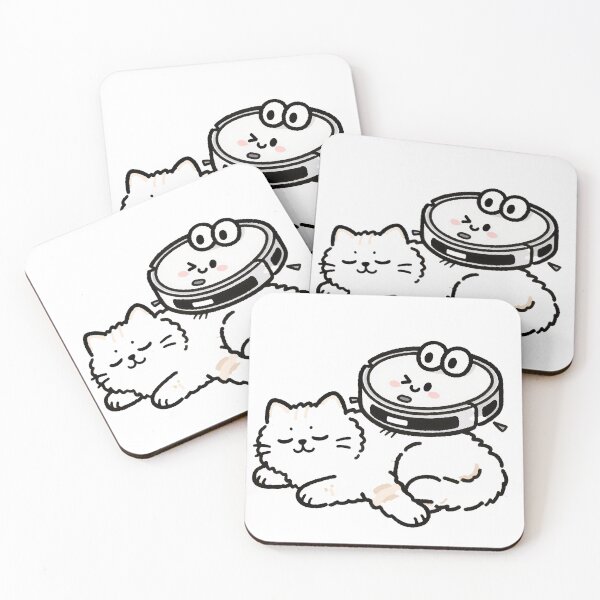 Item preview, Sleepy Cat Resting While Robot Vacuum Rides on Top of Him designed and sold by OksArtStudio.