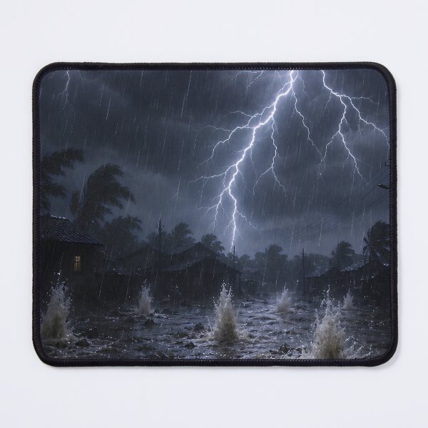 Item preview, Lightning Storm Over Flooded Town | Dramatic Thunderstorm Weather Art designed and sold by athanasioungr.