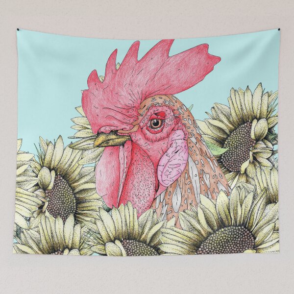 Item preview, Whimsical Chicken with Sunflowers designed and sold by Flower Magic .