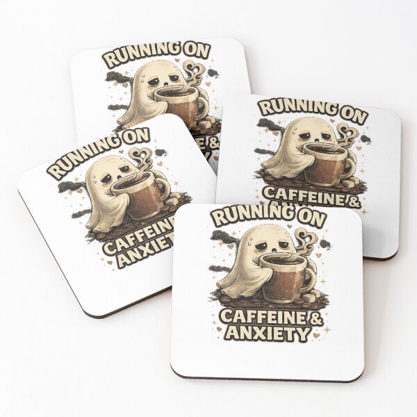 Item preview, Running On Caffeine And Anxiety Cute Ghost T-Shirt designed and sold by Globivara Studio.