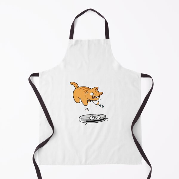 Item preview, Angry Robot Vacuum Cleaning While Ginger Cat Drops Trash from Above designed and sold by OksArtStudio.