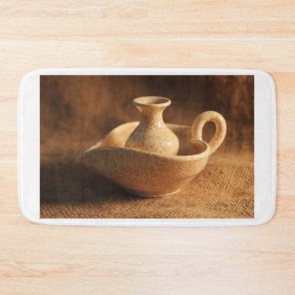 Item preview, Speckled Ceramic Vase and Spouted Bowl With Handle on Burlap Rustic Still Life designed and sold by Nmallia.