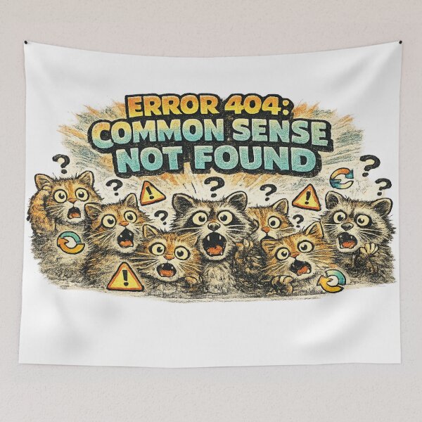 Item preview, Error 404 Common Sense Not Found Funny Cat Meme Sticker designed and sold by irfanshikh.