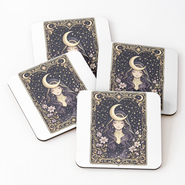 Item preview, Moon Goddess Tarot Card Celestial Art Nouveau Illustration designed and sold by PatiImagination.