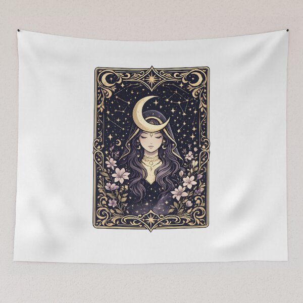Item preview, Moon Goddess Tarot Card Celestial Art Nouveau Illustration designed and sold by PatiImagination.