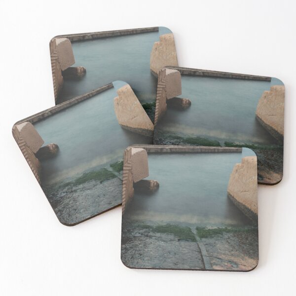 Item preview, Moody Coastal Harbor Slipway Between Concrete Rocks With Smooth Sea Water and Algae designed and sold by Nmallia.
