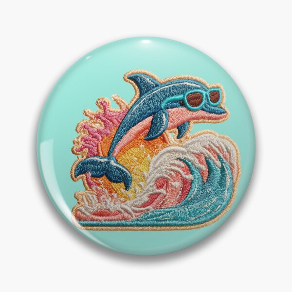 Item preview, Cool Embroidered Dolphin Riding Ocean Waves designed and sold by MegaNovaArt.