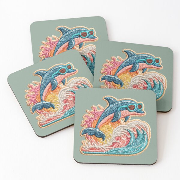 Item preview, Cool Embroidered Dolphin Riding Ocean Waves designed and sold by MegaNovaArt.