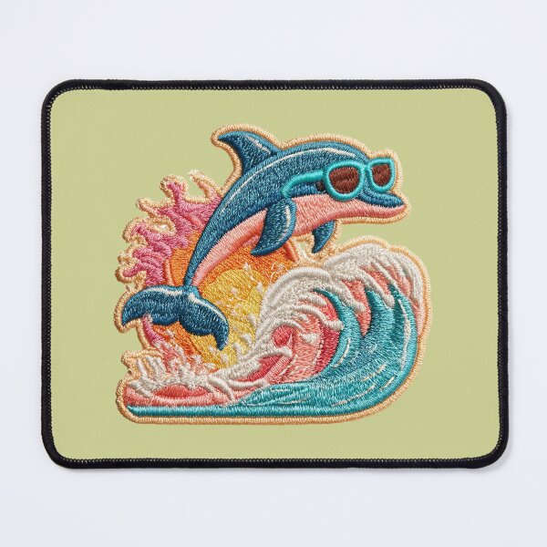Item preview, Cool Embroidered Dolphin Riding Ocean Waves designed and sold by MegaNovaArt.