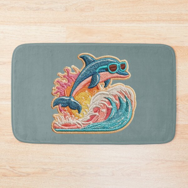 Item preview, Cool Embroidered Dolphin Riding Ocean Waves designed and sold by MegaNovaArt.