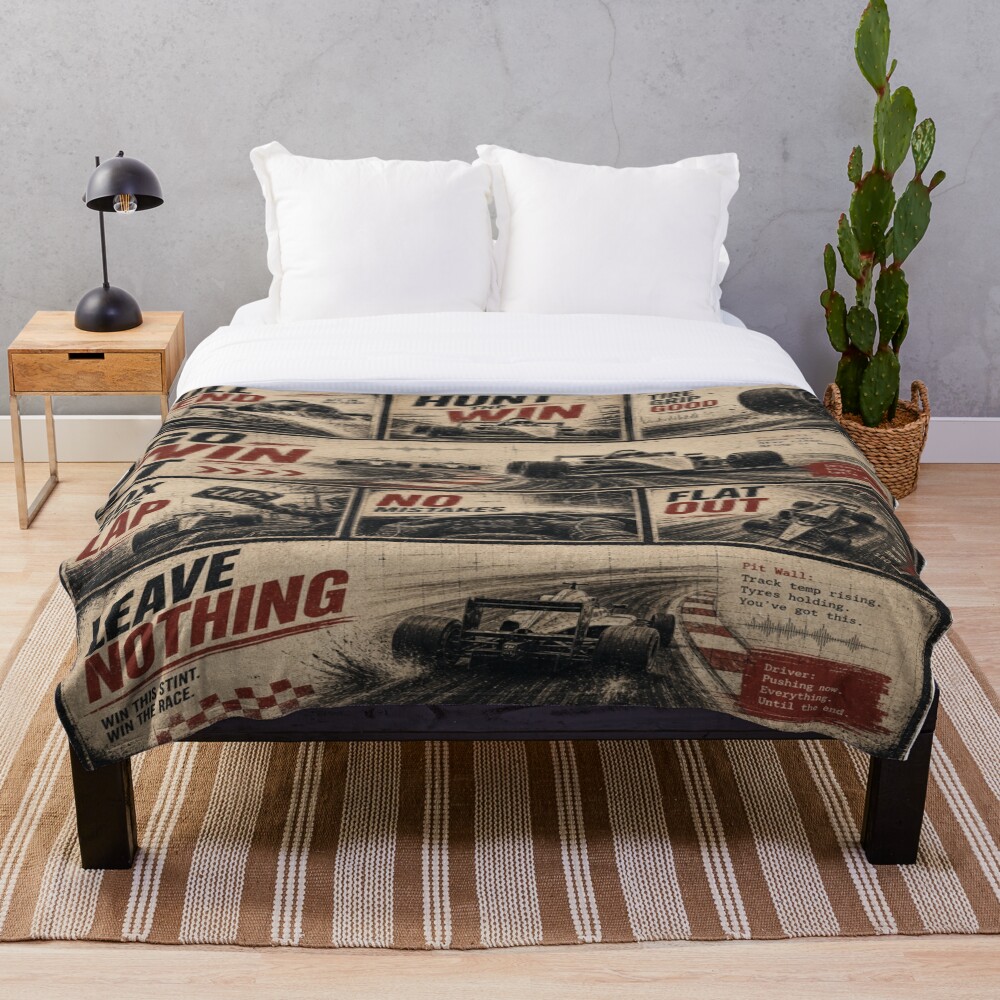 Vintage Pit Radio F1 Grand Prix Racing Poster 3 on a throw blanket