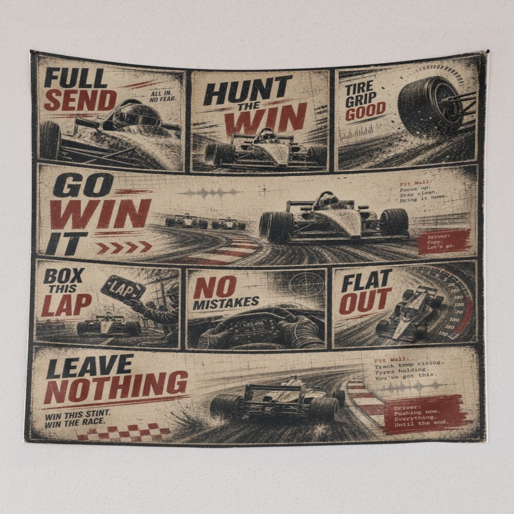 Vintage Pit Radio F1 Grand Prix Racing Poster 3 on a tapestry