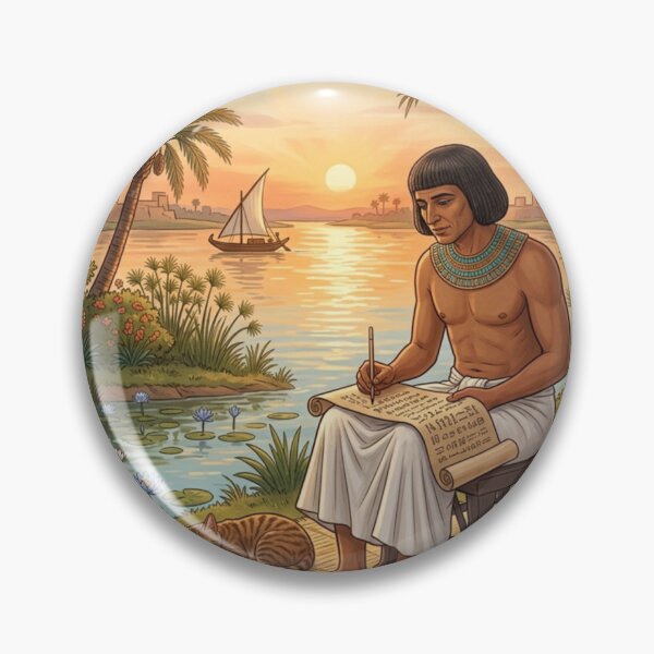 Item preview, Ancient Egyptian Scribe by the Nile at Sunset | Historical Egypt Art Illustration designed and sold by Queen Cleopatra.