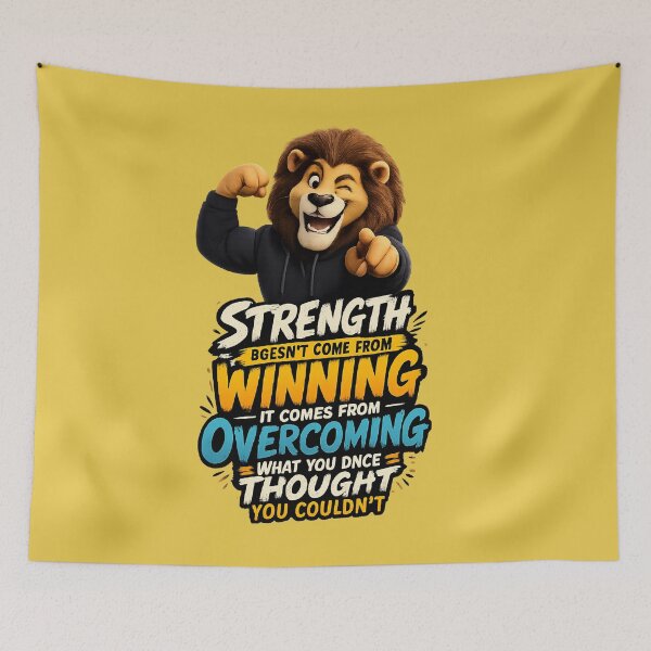Item preview, Strength Comes From Overcoming | Motivational Lion Cartoon Quote T-Shirt designed and sold by mr.bardook.