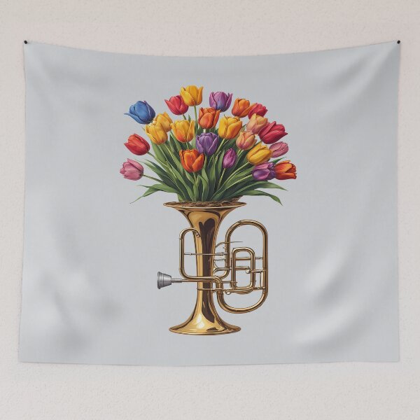 Item preview, Golden Tuba and Tulip Bouquet - World Music Day designed and sold by Art-Arcade6.