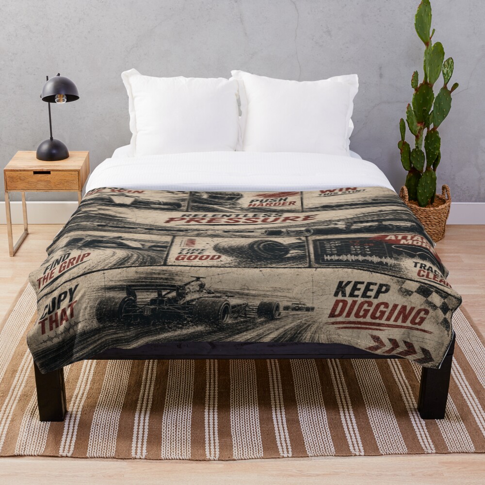 Vintage Pit Radio F1 Grand Prix Racing Poster 4 on a throw blanket