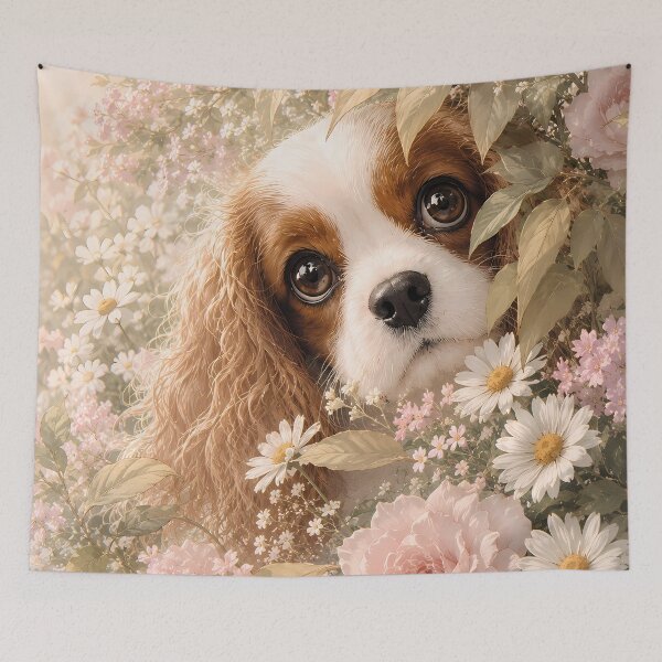 Item preview, Cute Cavalier King Charles Spaniel Among Roses designed and sold by ManJiangHong.