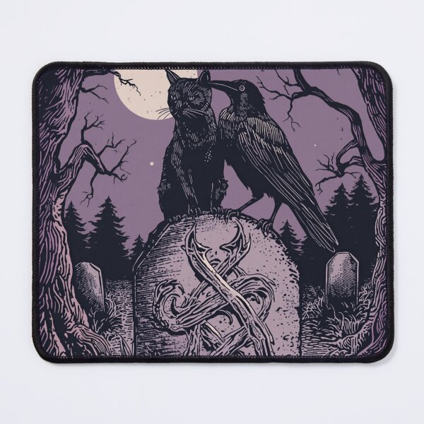 Item preview, Black Cat Raven Norse Tombstone Gothic Moon Art designed and sold by FrostAndFang.