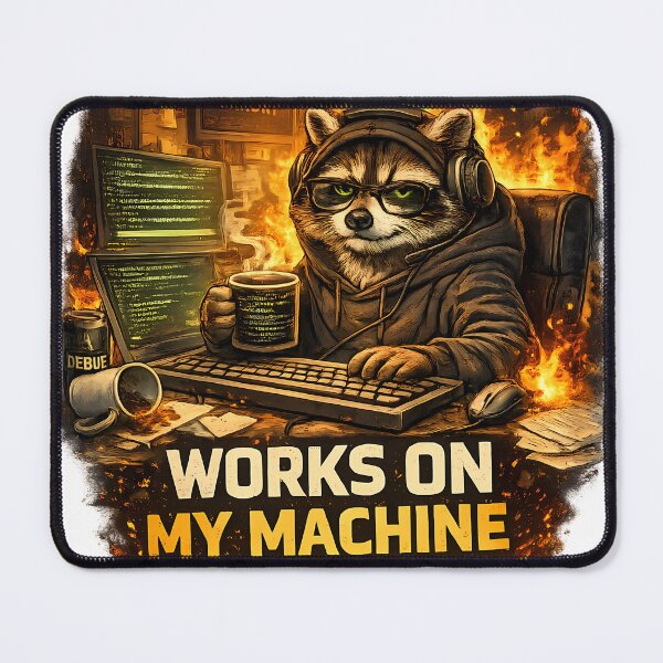 Item preview, Funny Raccoon Programmer - Works On My Machine designed and sold by DryHumorPrints.