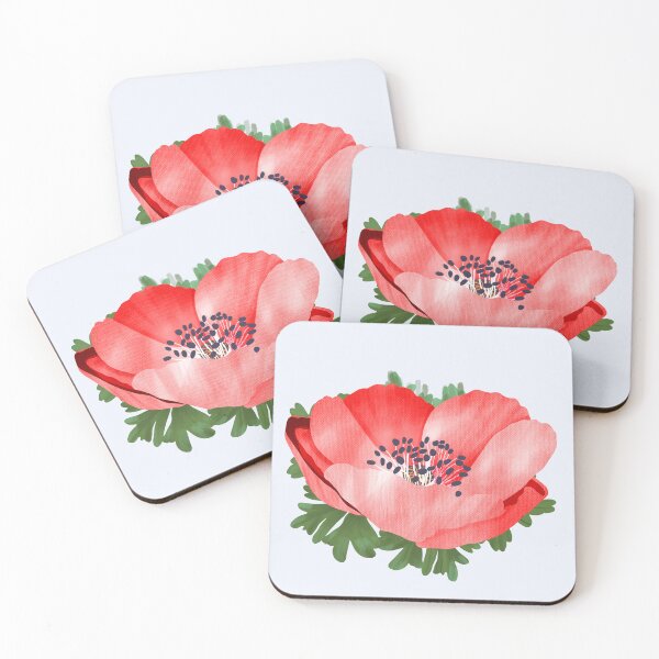 Item preview, Red Vibrant Hand-Painted Anemone Botanical Flower Study designed and sold by altastudio.