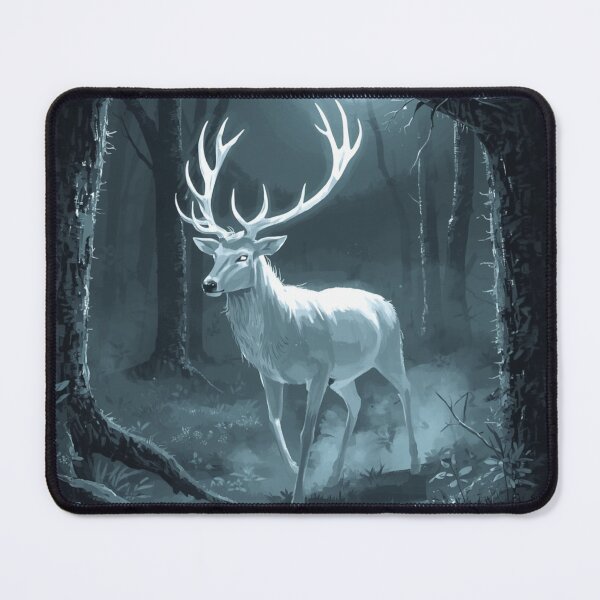 Item preview, White Stag Glowing Dark Forest Moonlight Fantasy Art designed and sold by FrostAndFang.