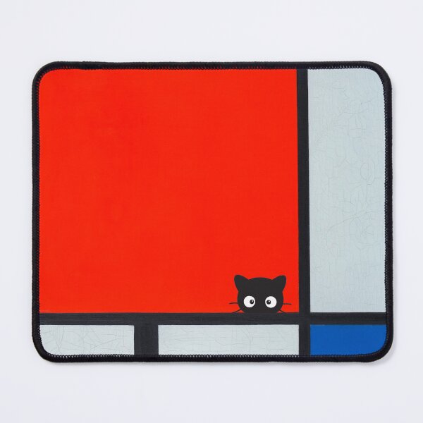 Item preview, Kawaii Black Cat in Piet Mondrian's Composition with Red Blue and Yellow designed and sold by DigiTora.