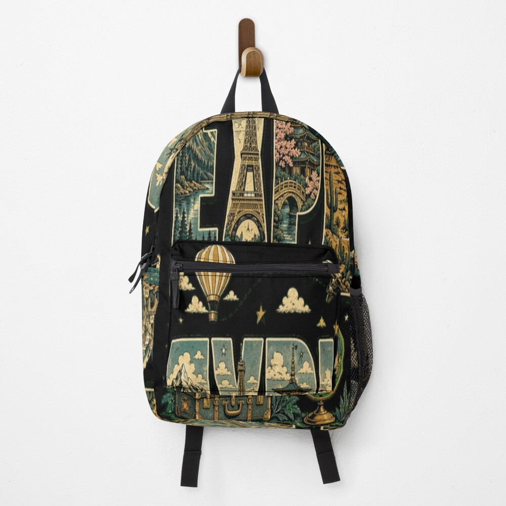 Explorer Vintage Travel Landmarks Adventure Art on a backpack