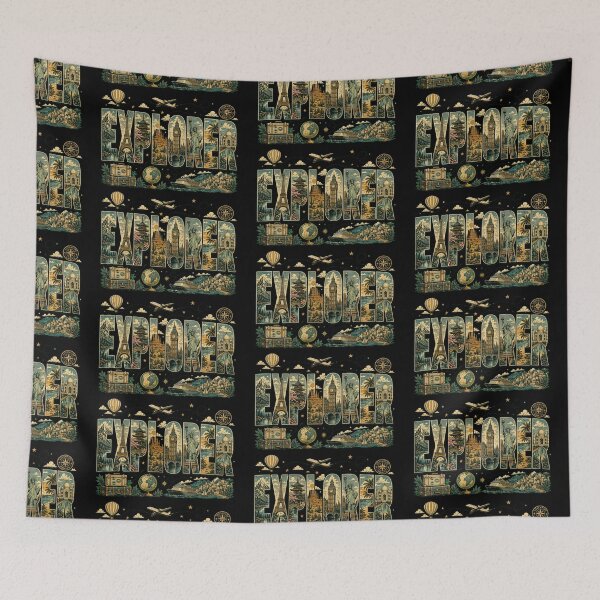Item preview, Explorer Vintage Travel Landmarks Adventure Art designed and sold by PlanetEye Designs.