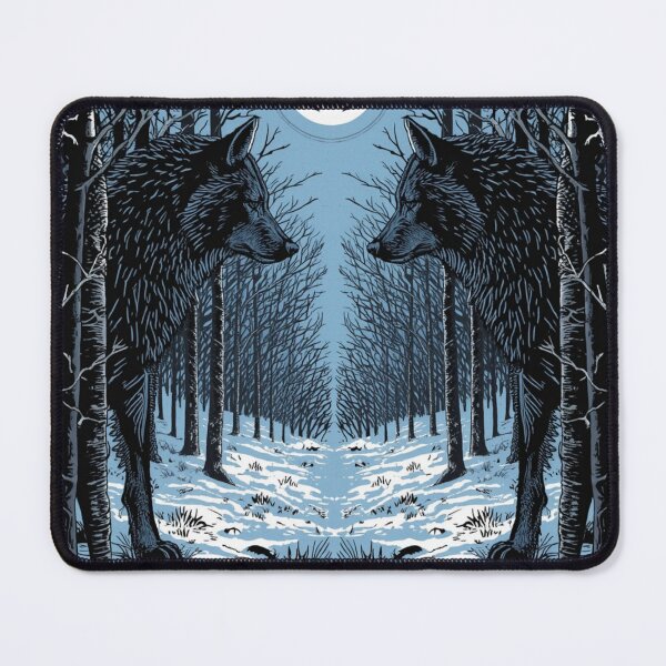 Item preview, Two Wolves Full Moon Winter Forest Symmetrical Art designed and sold by FrostAndFang.