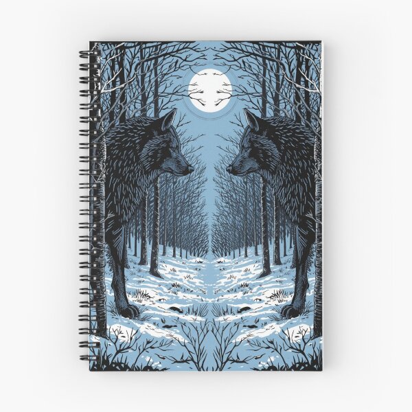 Item preview, Two Wolves Full Moon Winter Forest Symmetrical Art designed and sold by FrostAndFang.