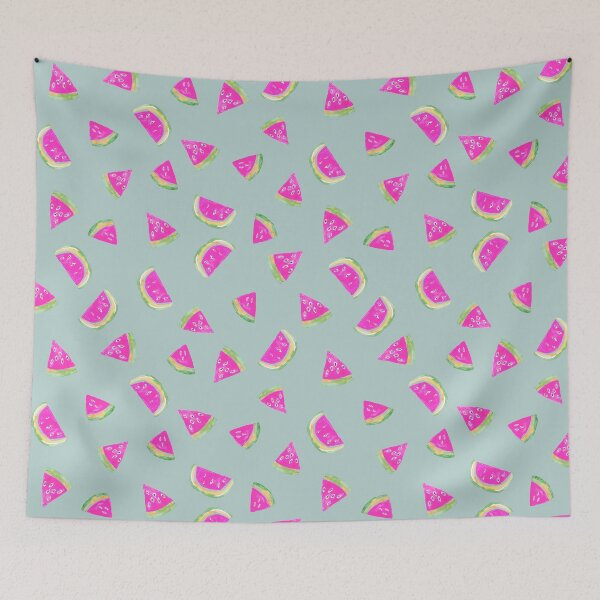 Item preview, Watercolor Watermelon Slices in Pink &Green on mint blue designed and sold by aneladesigns.
