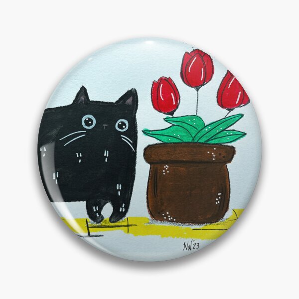 Item preview, Feline Florist - Black Cat with Red Tulips Mixed Media - Day 112 of 365 designed and sold by BeeandKiwi.