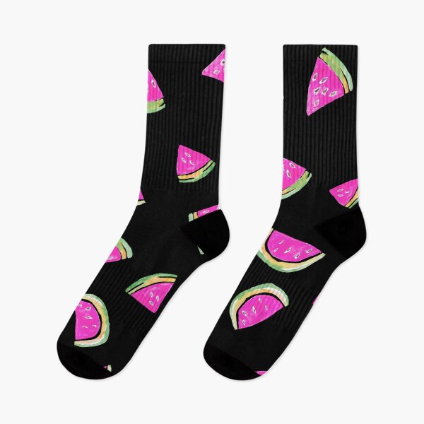 Item preview, Watercolor Watermelon Slices in Pink &Green on black designed and sold by aneladesigns.