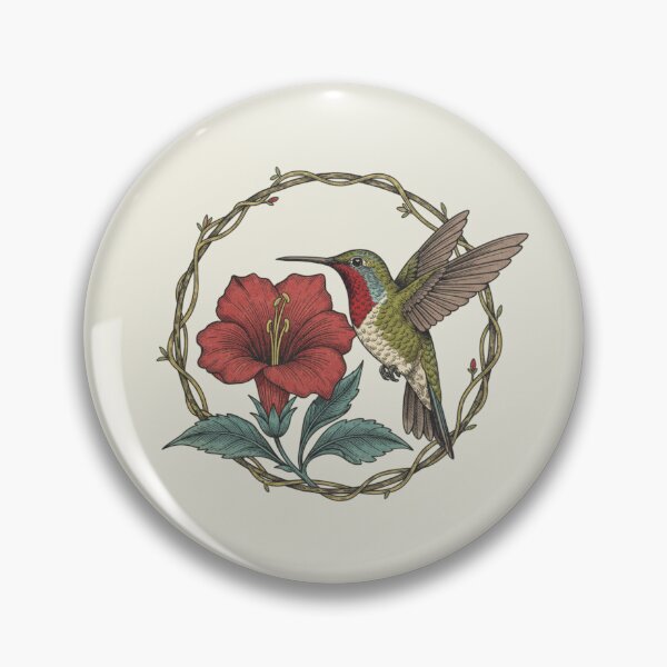 Item preview, Botanical Hummingbird Red Flower Nature Design designed and sold by BirdsnStuff.